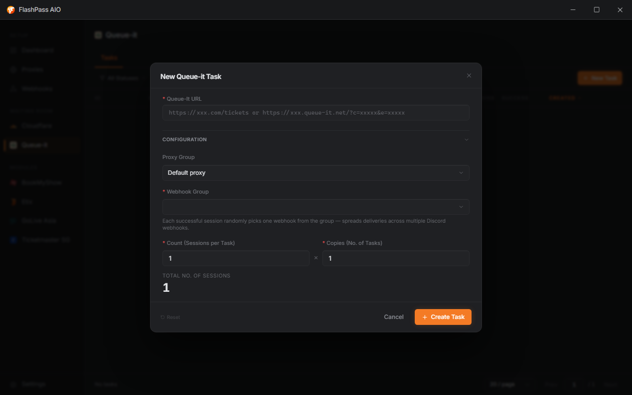 New QueueIt Task dialog, full form
